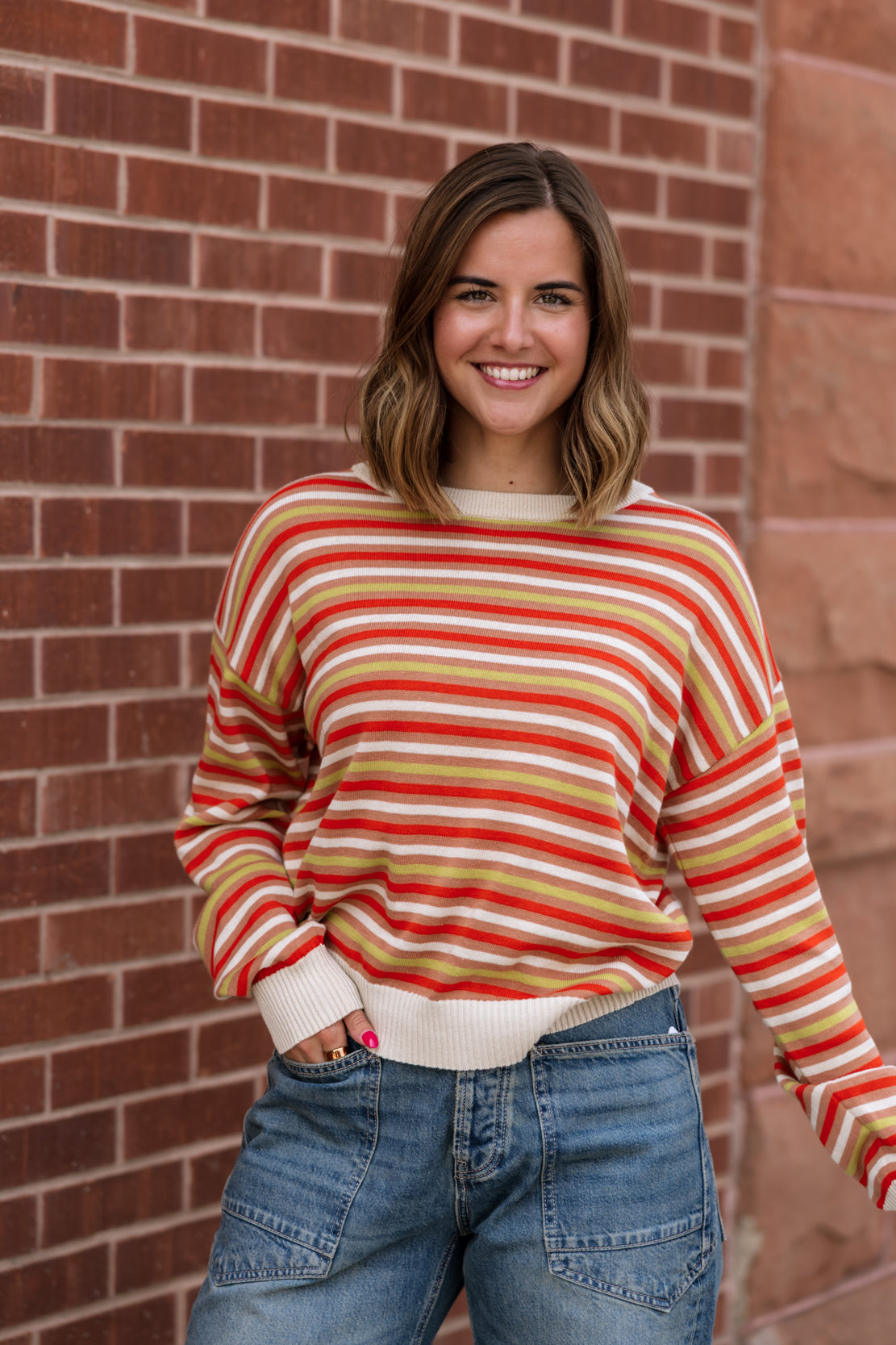 Eliette Striped Sweater | Cream Orange