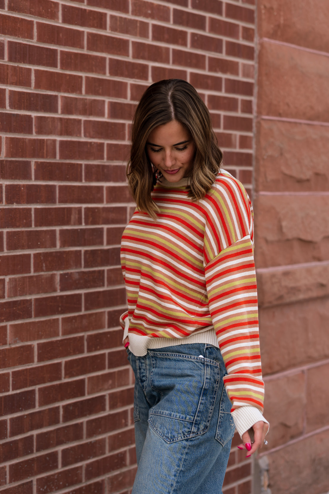 Eliette Striped Sweater | Cream Orange