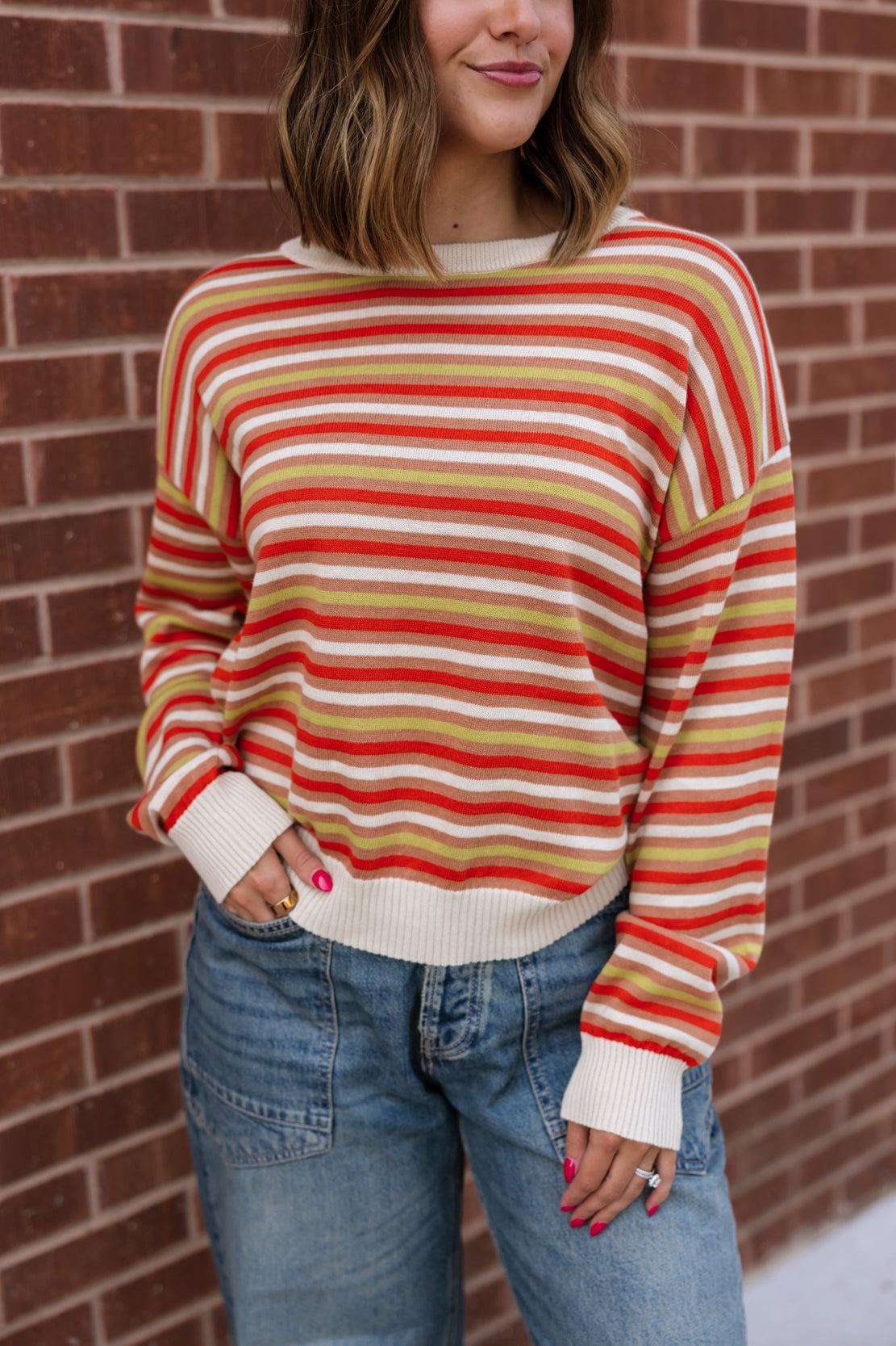 Eliette Striped Sweater | Cream Orange