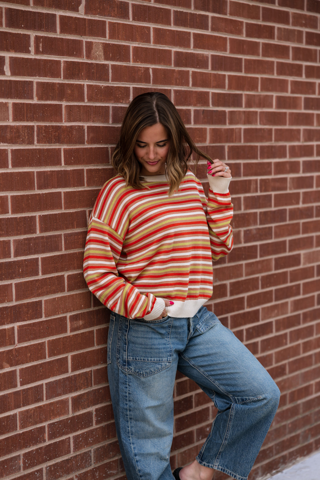 Eliette Striped Sweater | Cream Orange