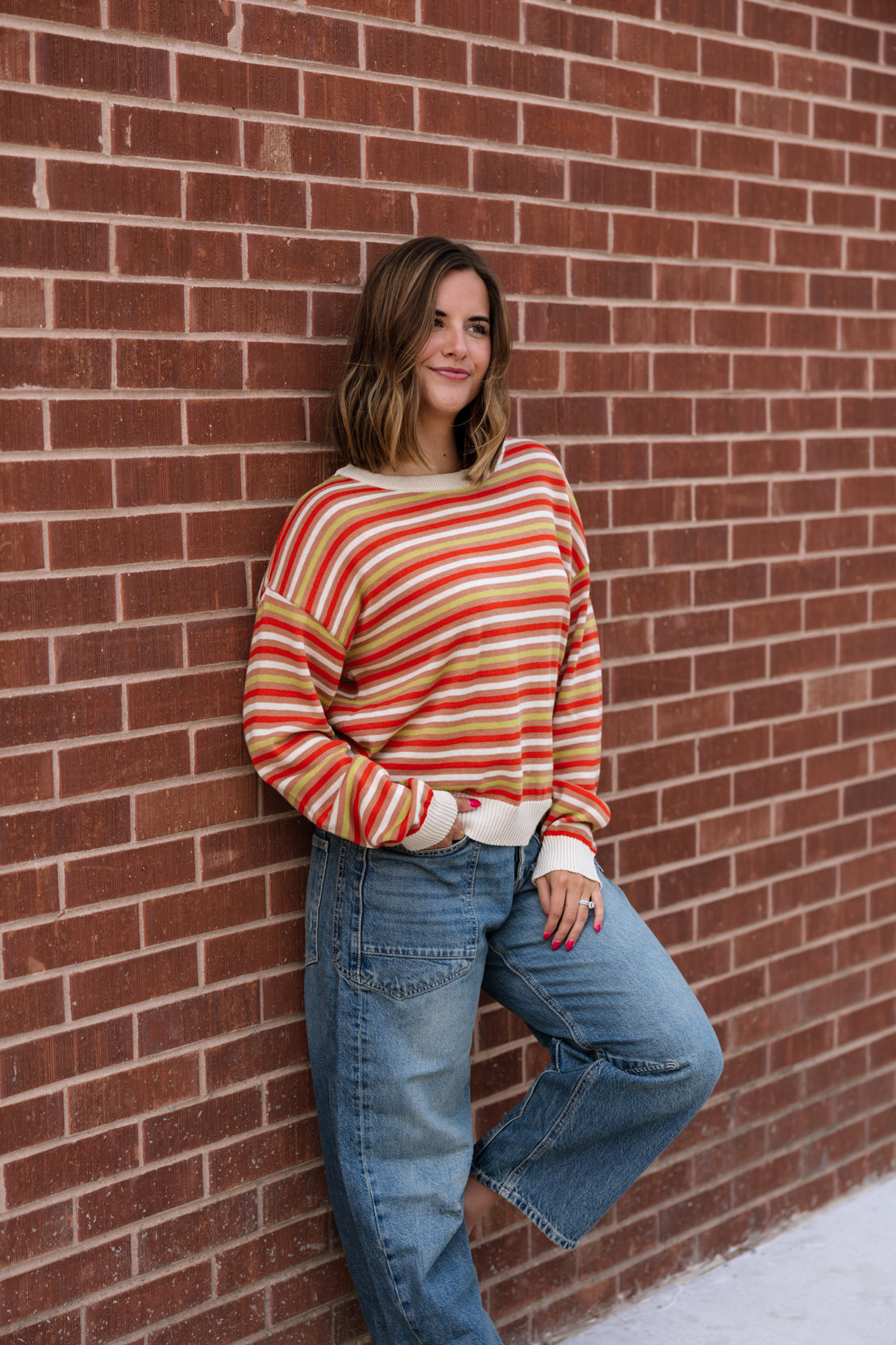 Eliette Striped Sweater | Cream Orange