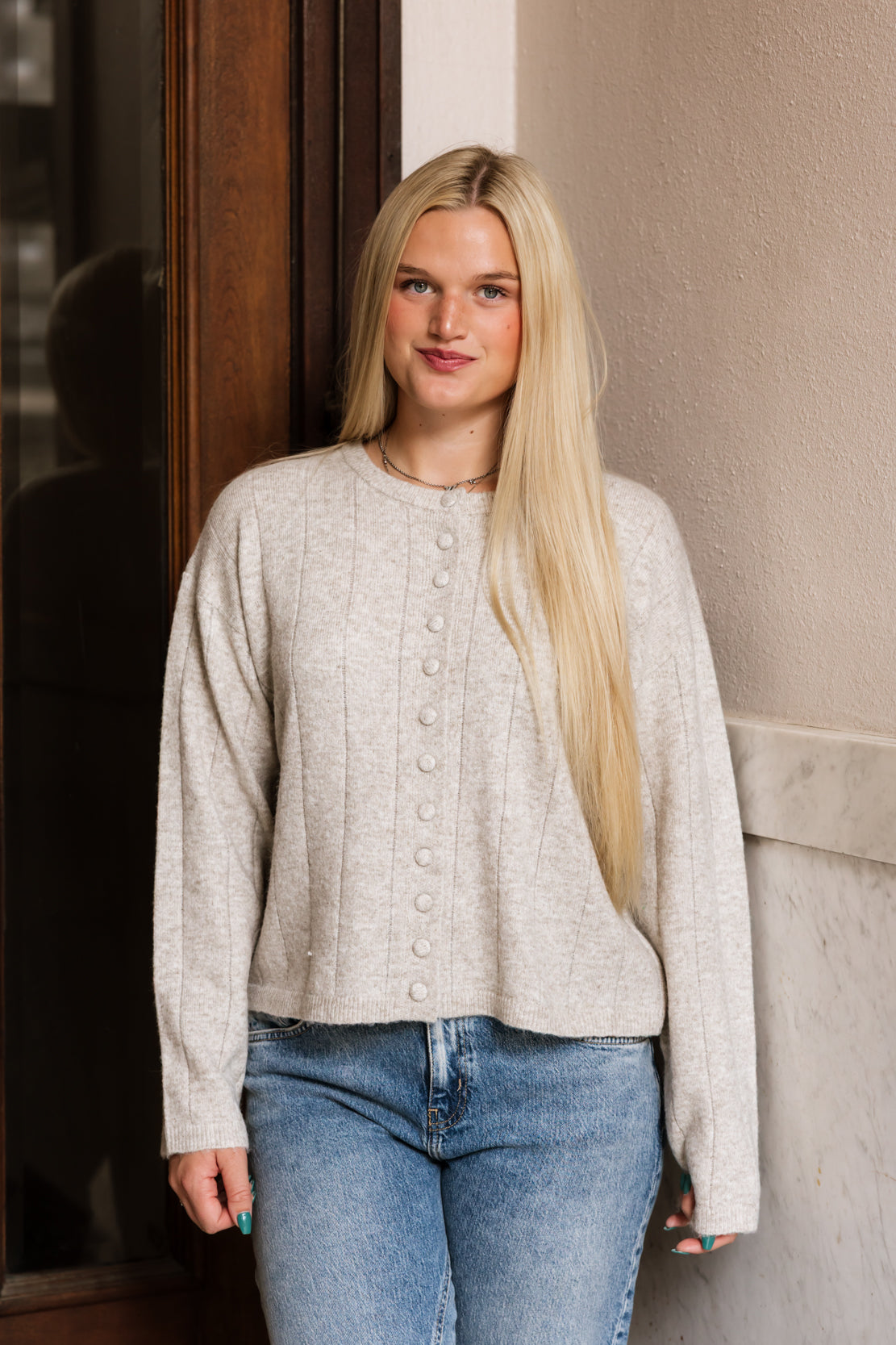Brie Button Down Cardi | Light Heather