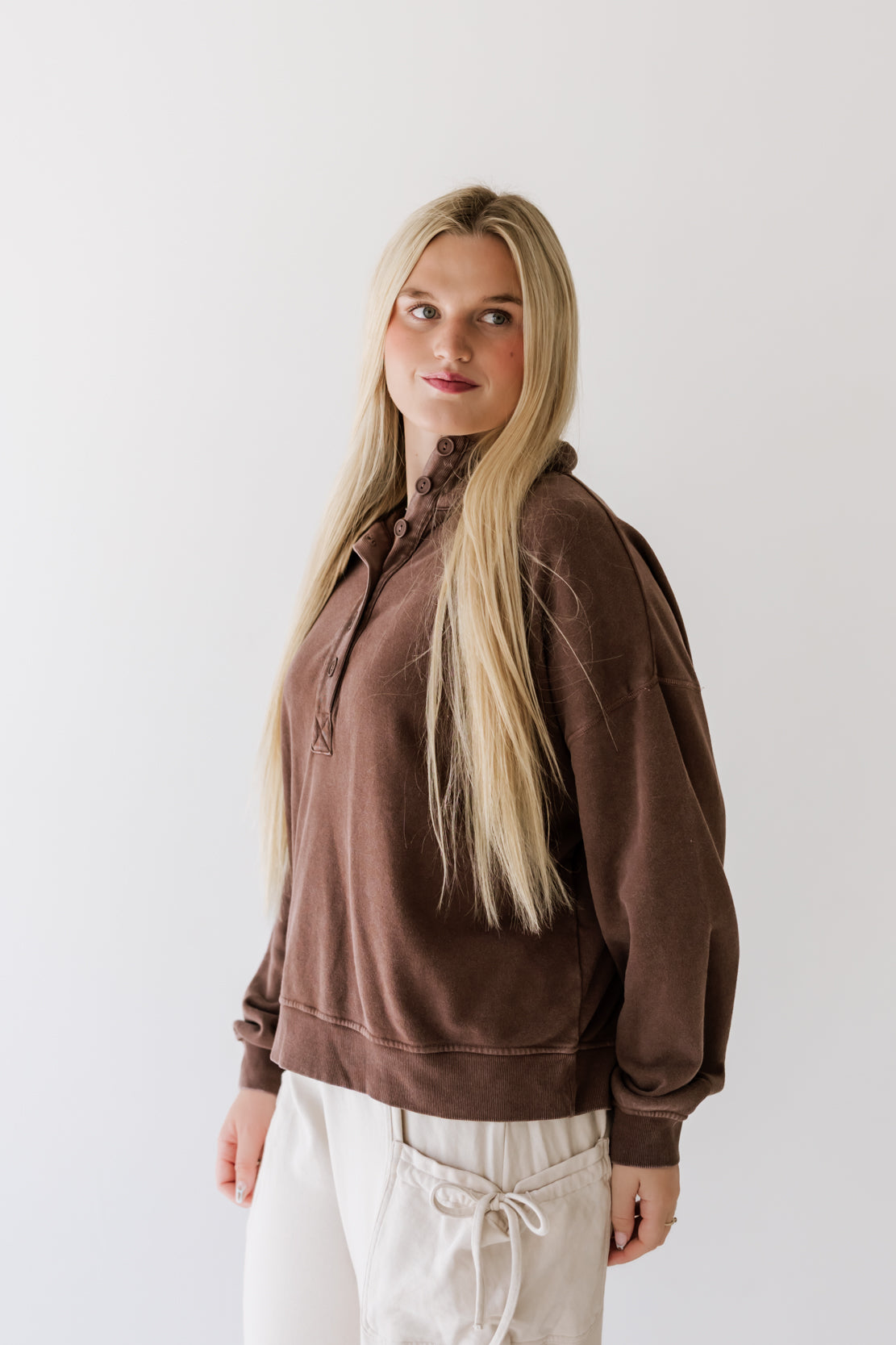 Natalie Button Up Sweatshirt | Dark Brown
