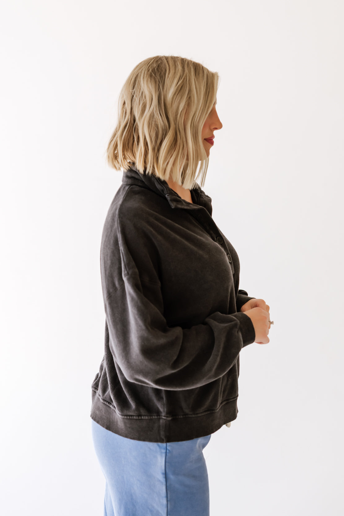 Natalie Button Up Sweatshirt | Black
