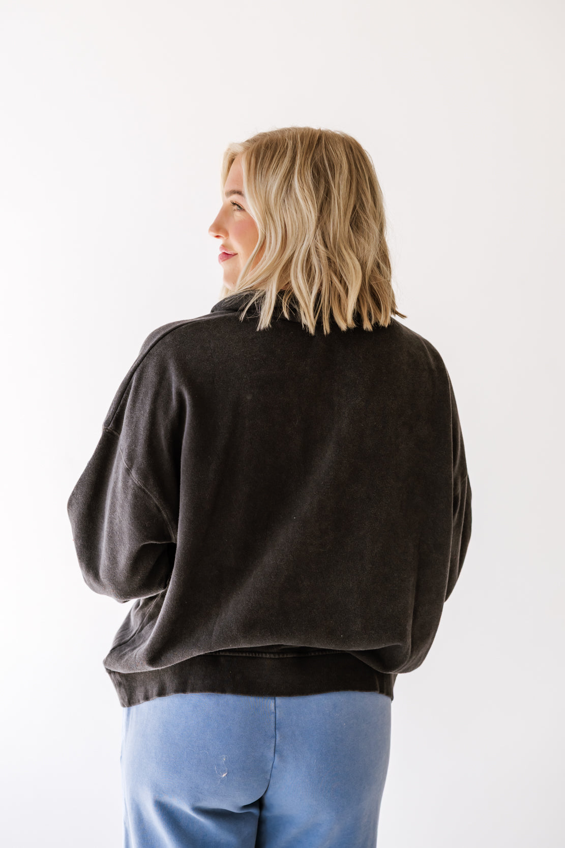 Natalie Button Up Sweatshirt | Black