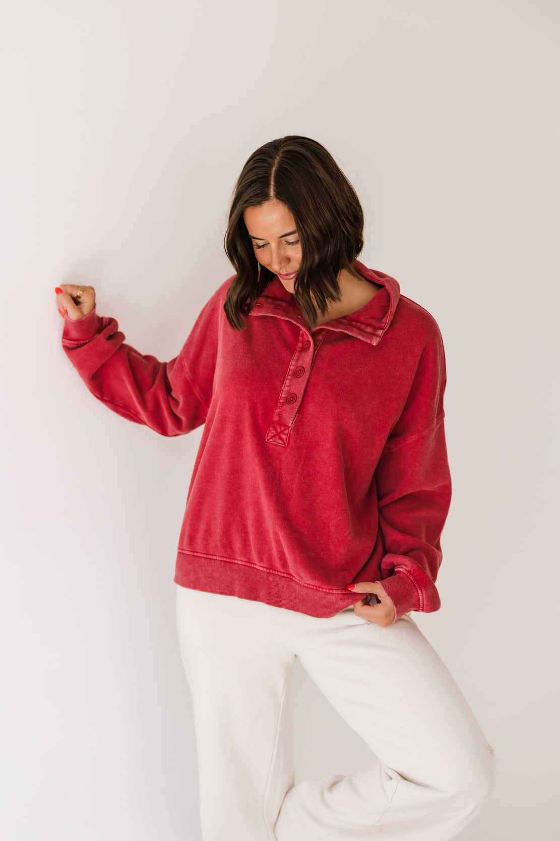 Natalie Button Up Sweatshirt | Dark Red