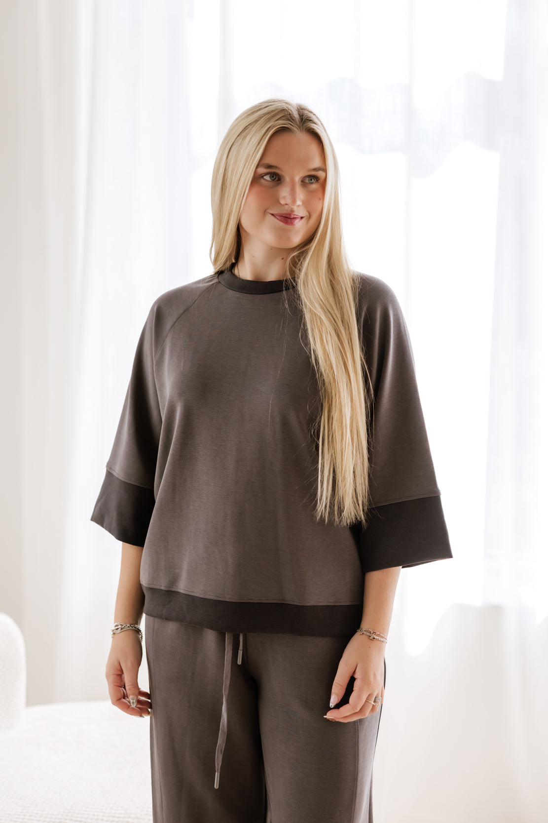 Kara Colorblock Top | Charcoal
