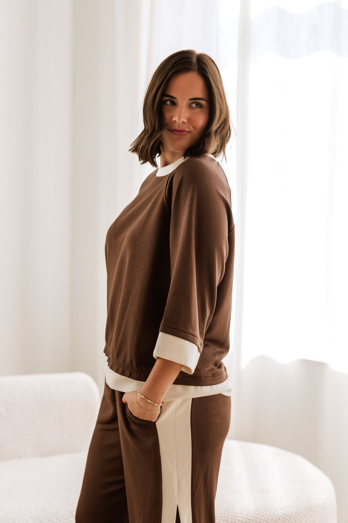 Ann Colorblock Raglan Top | Coco Brown