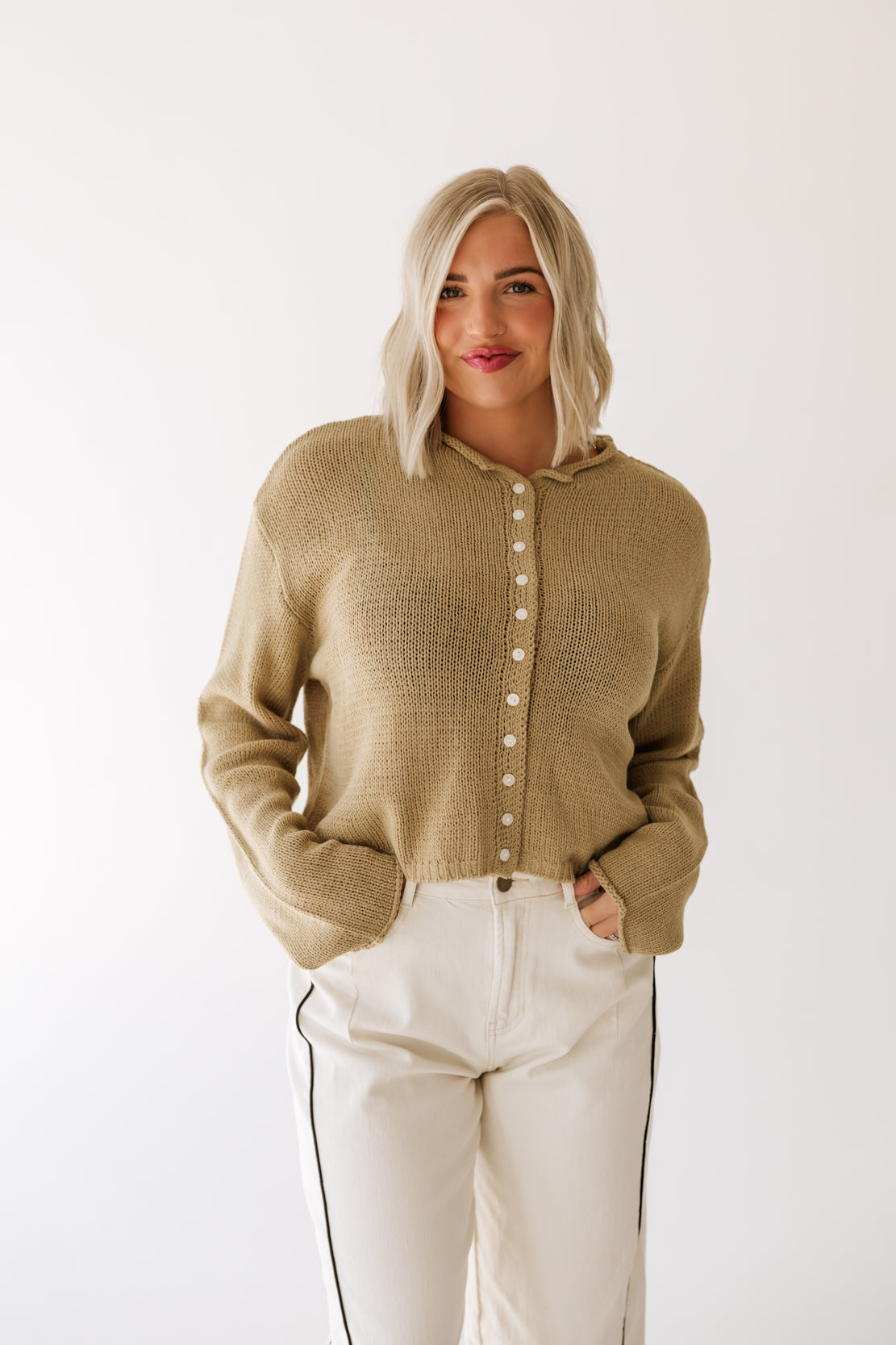 Everly Button Front Sweater | Pistachio