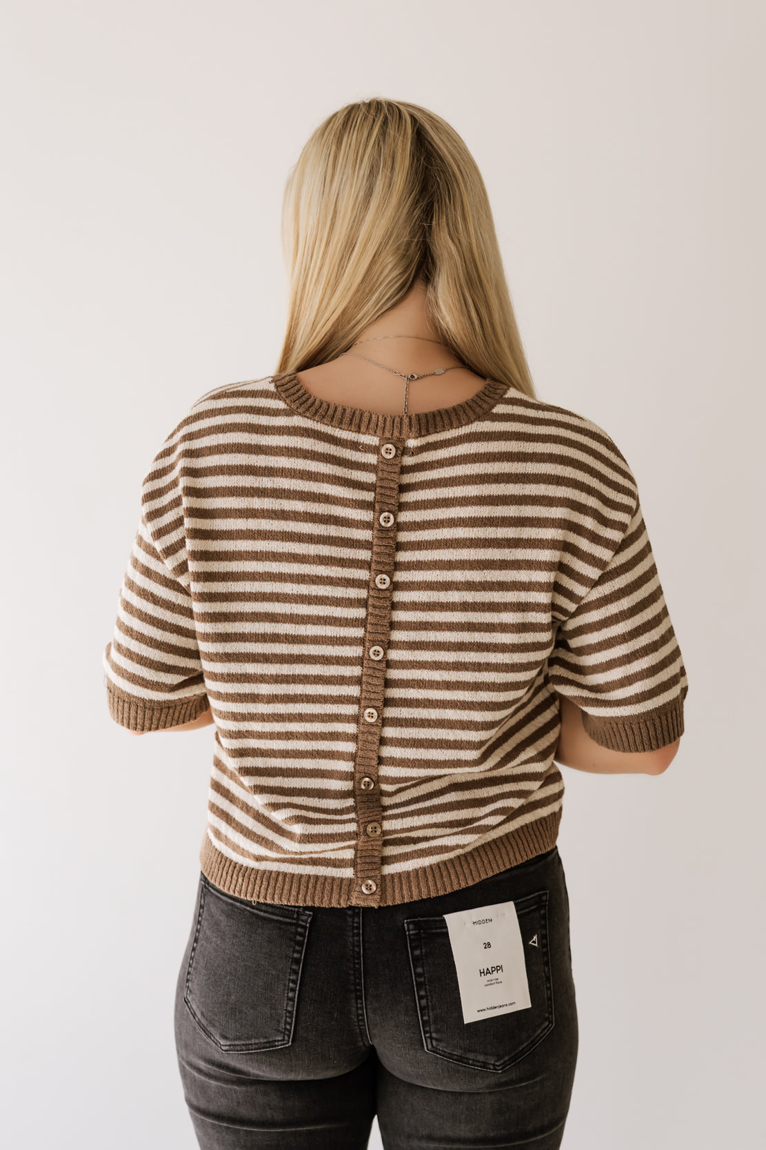Heather Stripe Short Sleeve Sweater | Mocha