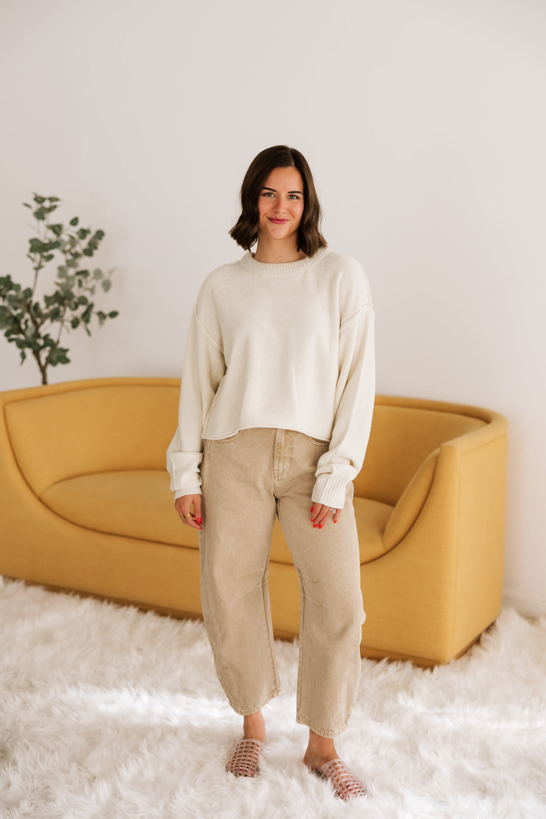 Faye Wide Leg Barrel Pants | Beige