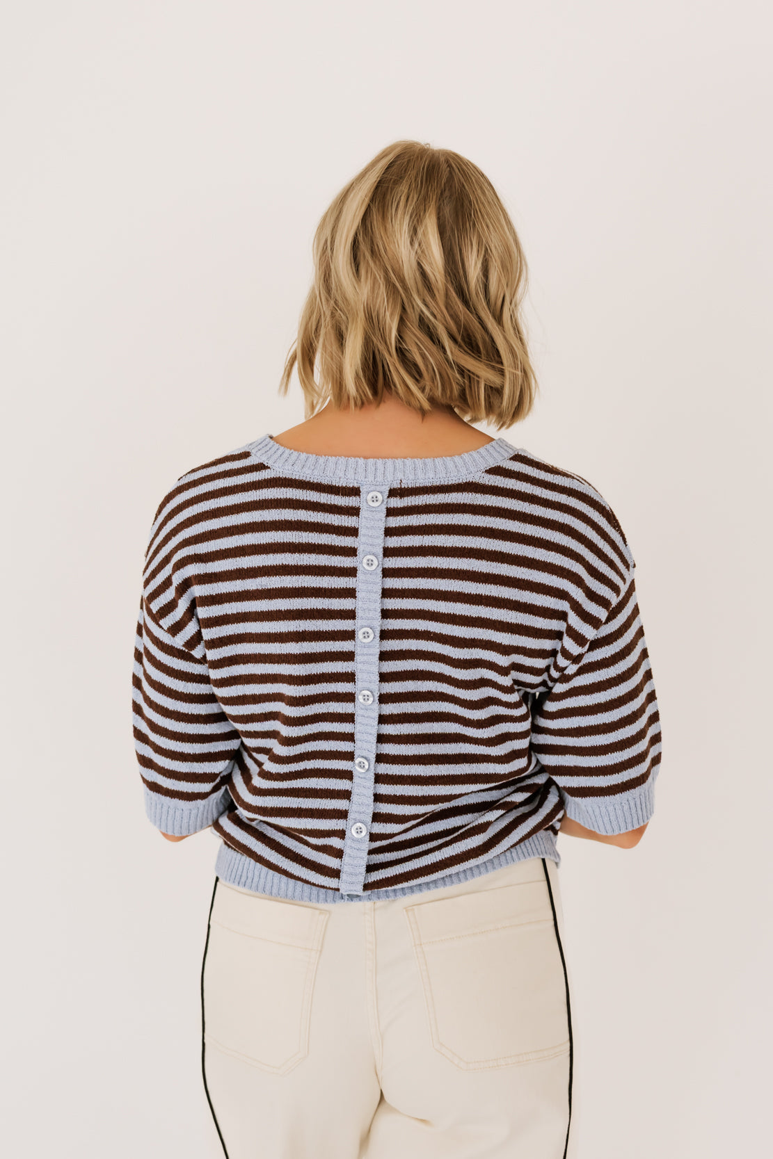 Heather Stripe Short Sleeve Sweater | Chocolate Brown