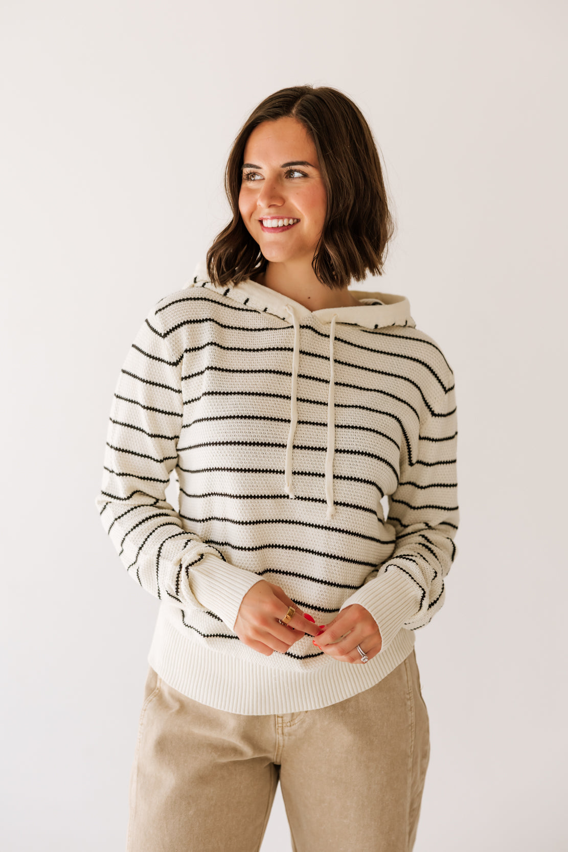 Brianne Striped Hooded Sweater | Cream