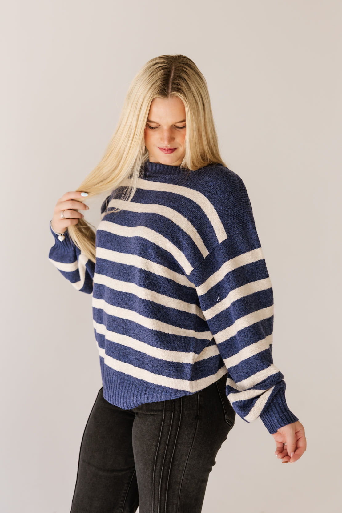 Davis Striped Sweater | Navy Natural