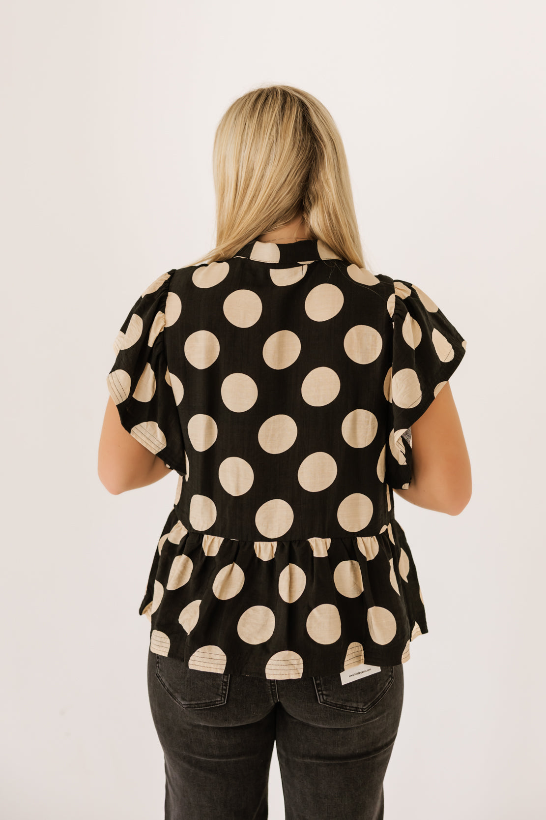 Megan Polka Dot Ruffle Top | Black