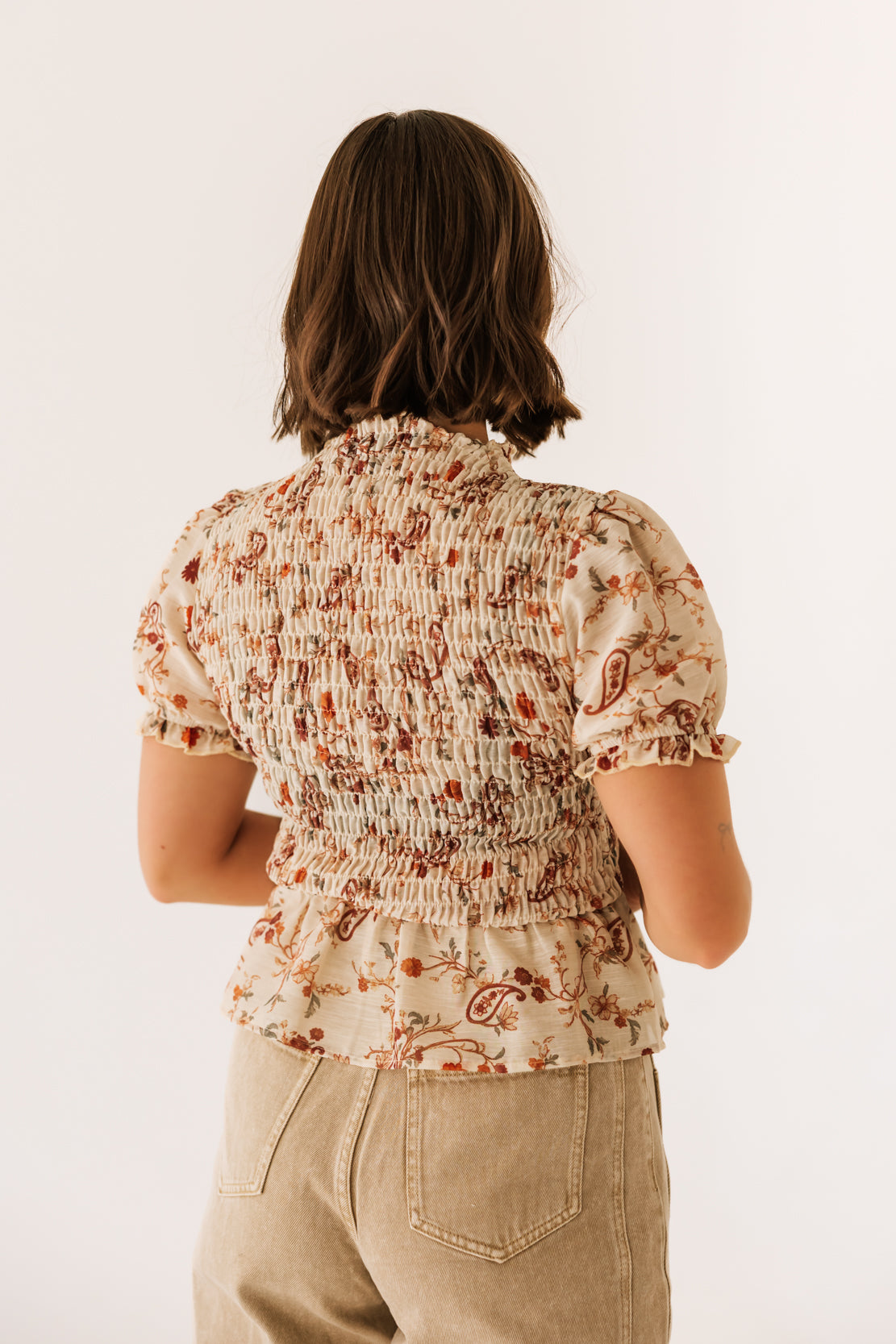 Sarlat Floral Smocked Top | Cream Rust