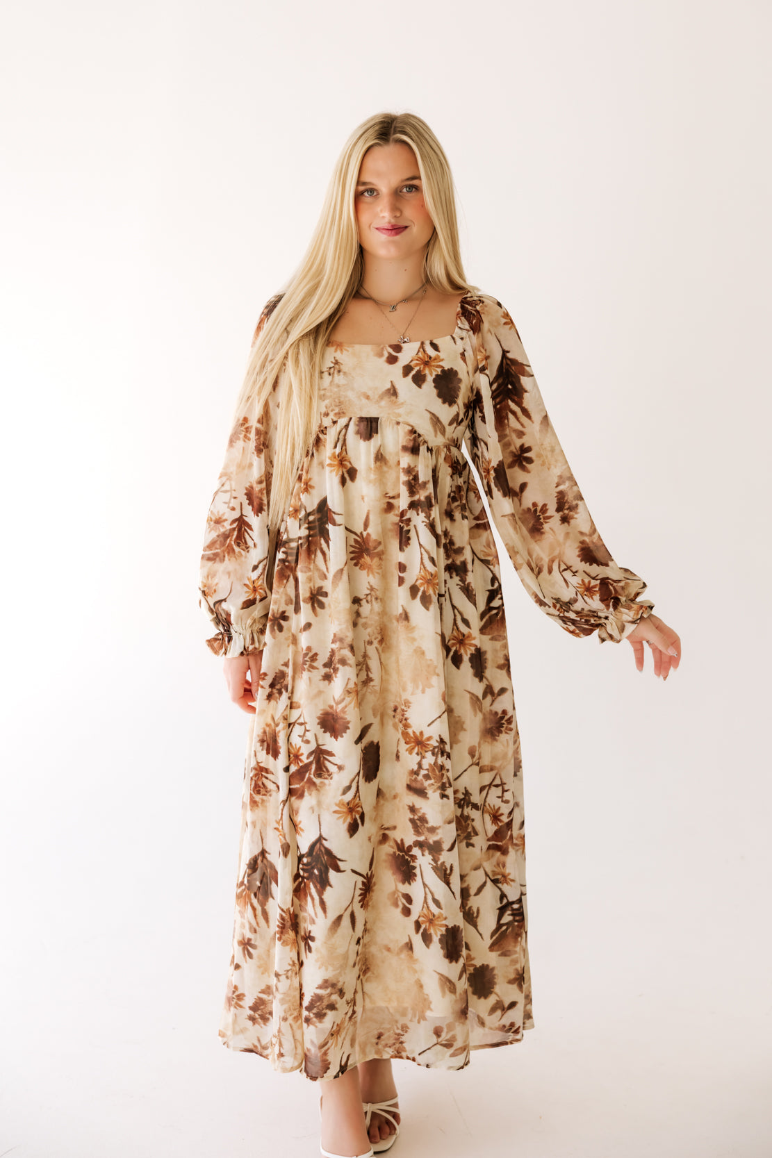 Olympia Floral Maxi Dress | Tan Brown