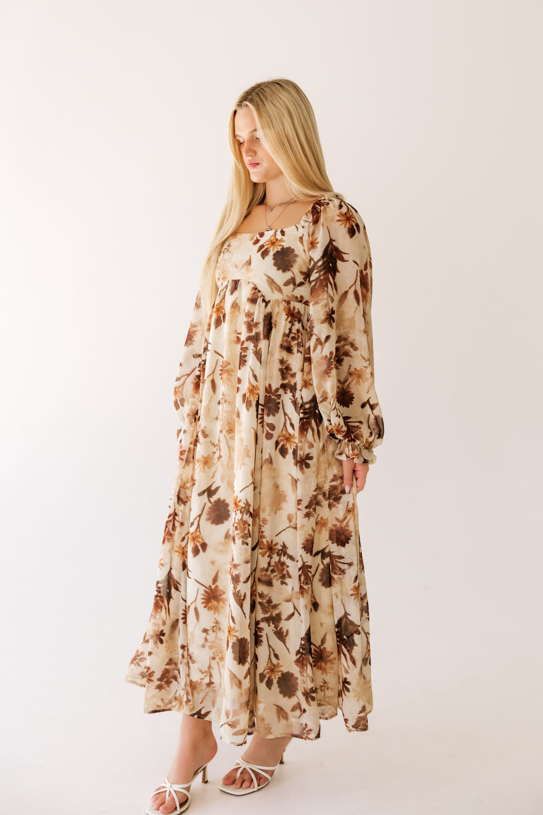 Olympia Floral Maxi Dress | Tan Brown
