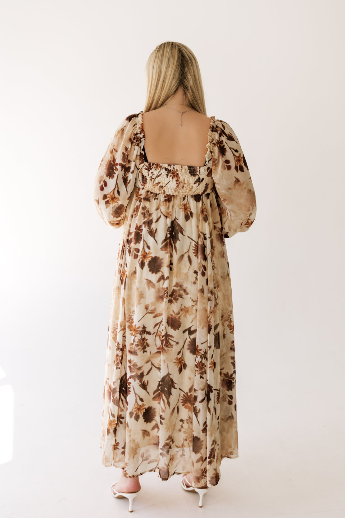 Olympia Floral Maxi Dress | Tan Brown