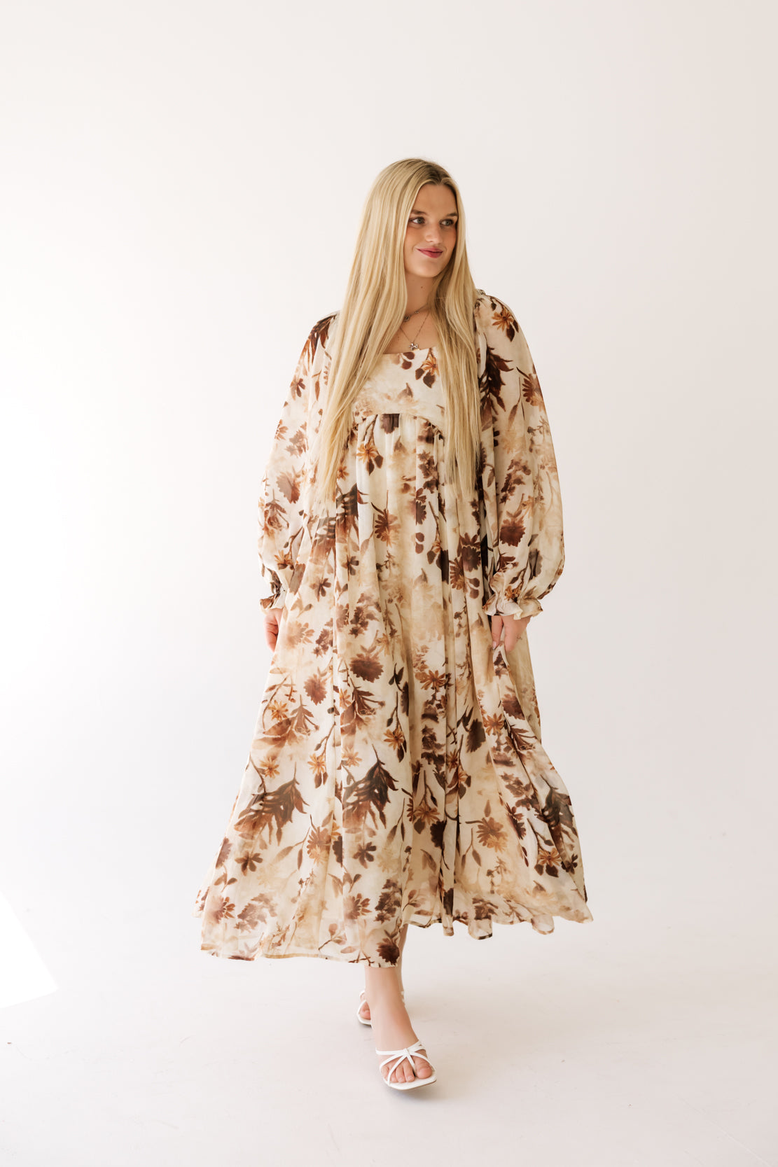 Olympia Floral Maxi Dress | Tan Brown