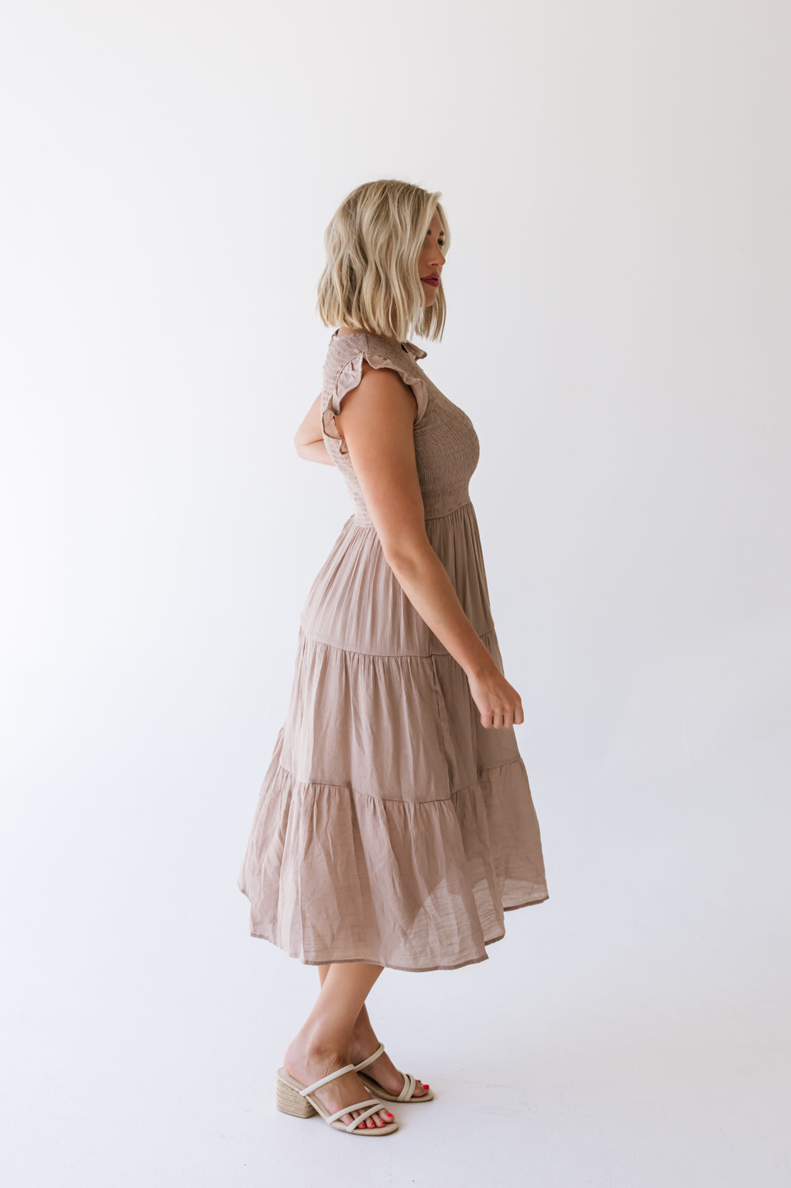 Krysta Smocked Midi Dress | Taupe