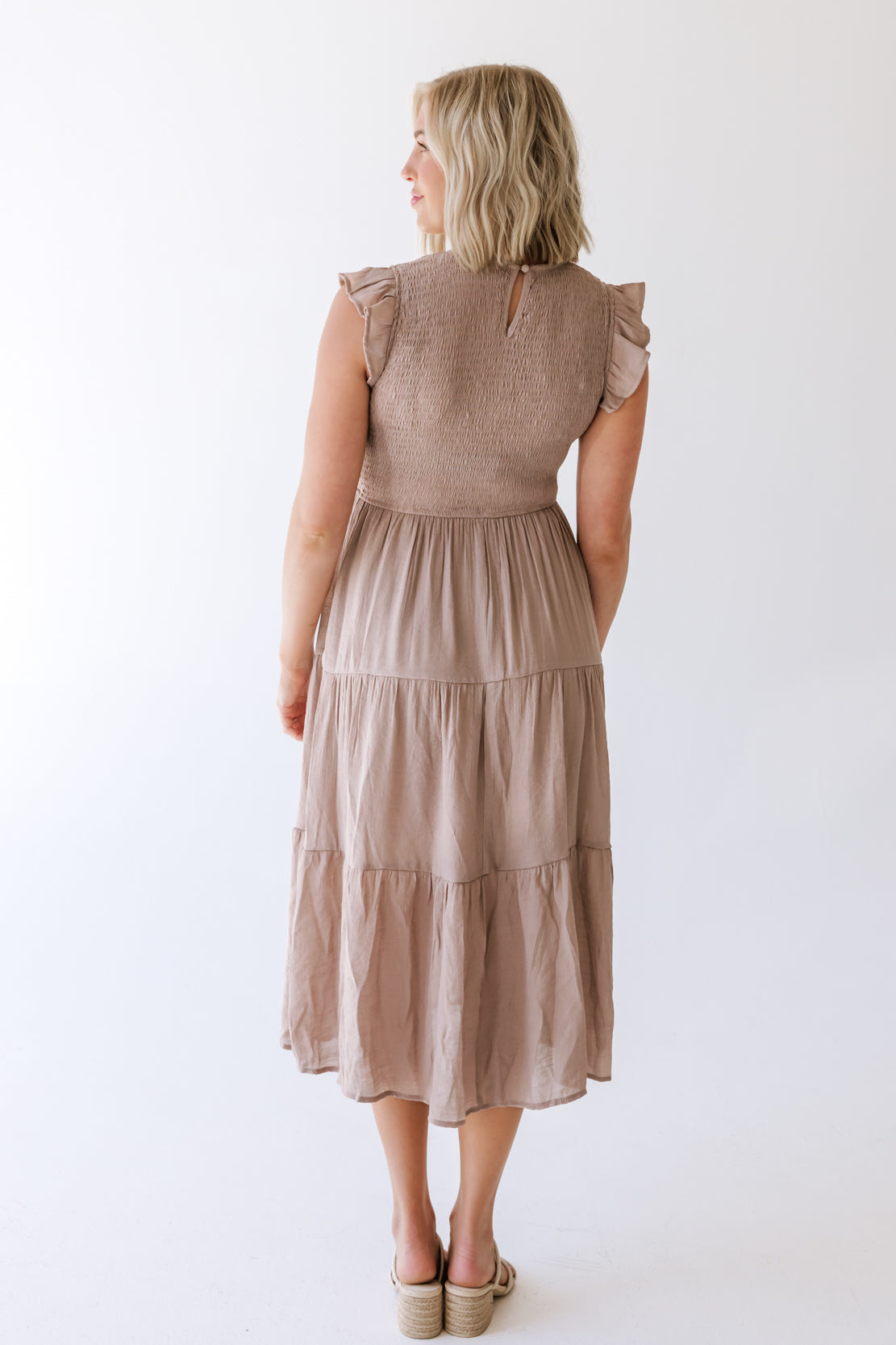 Krysta Smocked Midi Dress | Taupe
