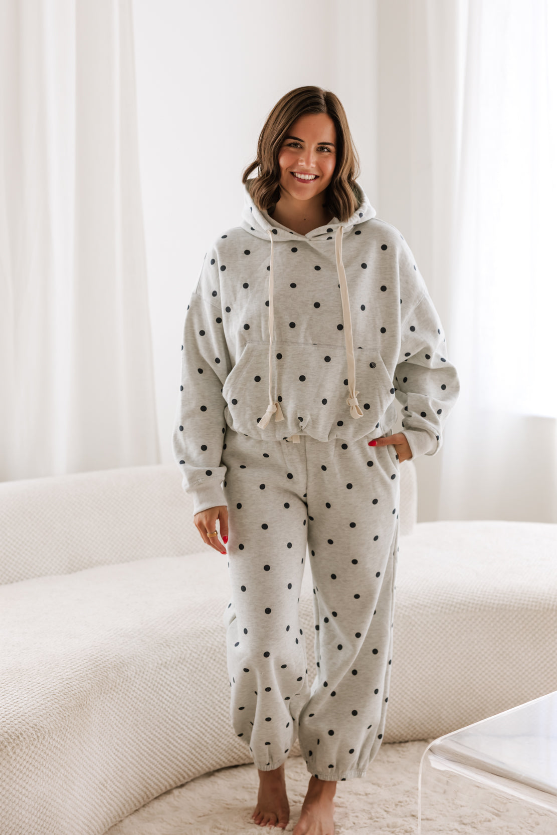 Saige Polka Dot Hoodie & Jogger Set | Heather/Navy