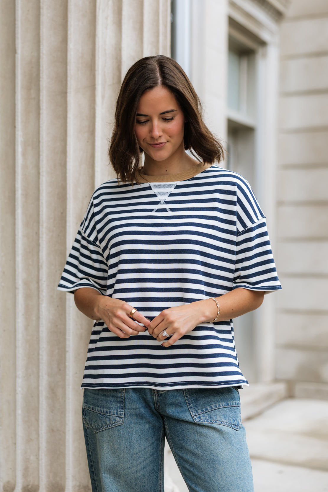 Kiana Striped Boxy Tee | Blue