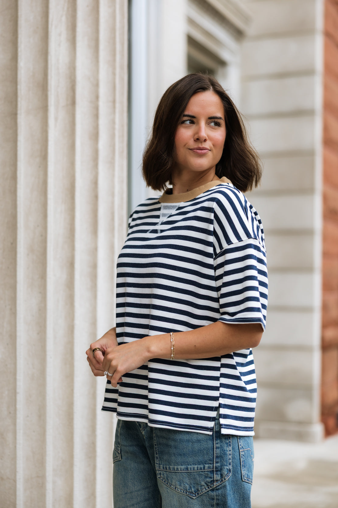 Kiana Striped Boxy Tee | Blue