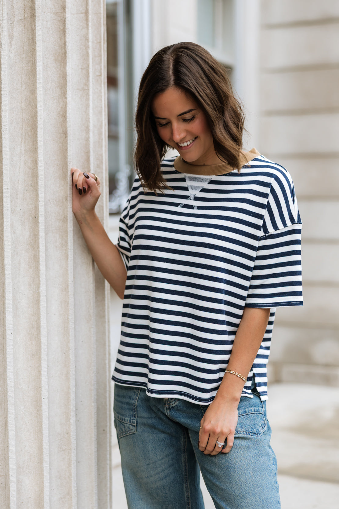 Kiana Striped Boxy Tee | Blue