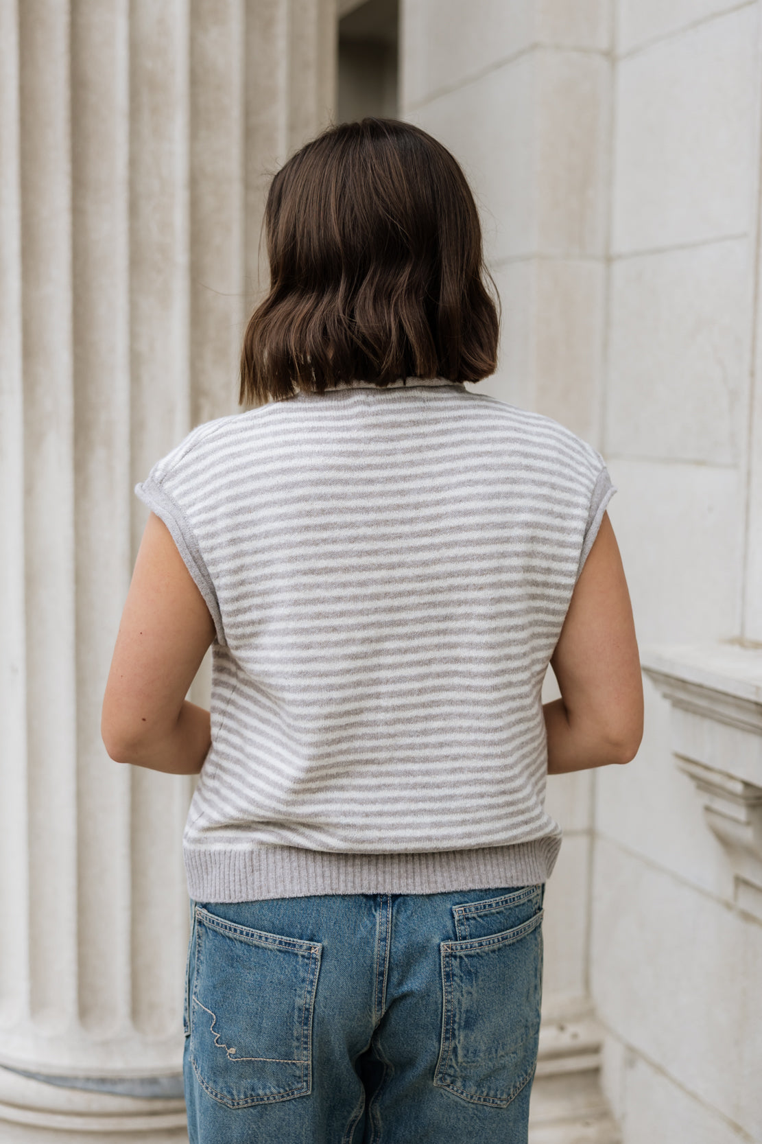 Anna Striped Button Down Cardi | Beige