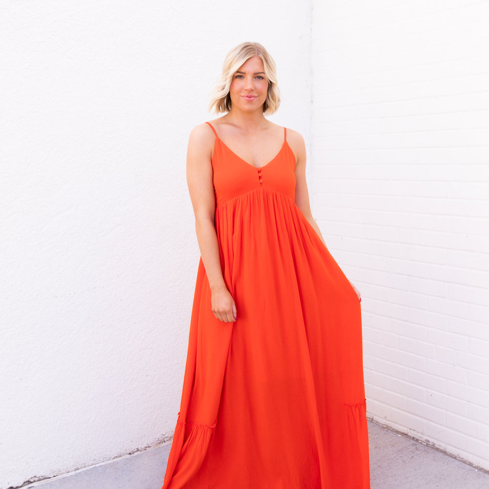 Missy Babydoll Maxi Dress | Orange/Red