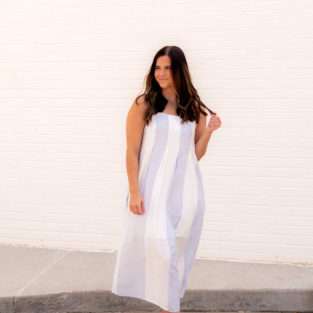 Lily Striped Midi Dress | Ivory/Blue