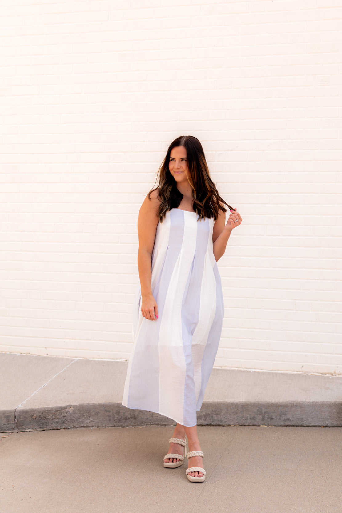 Lily Striped Midi Dress | Ivory/Blue