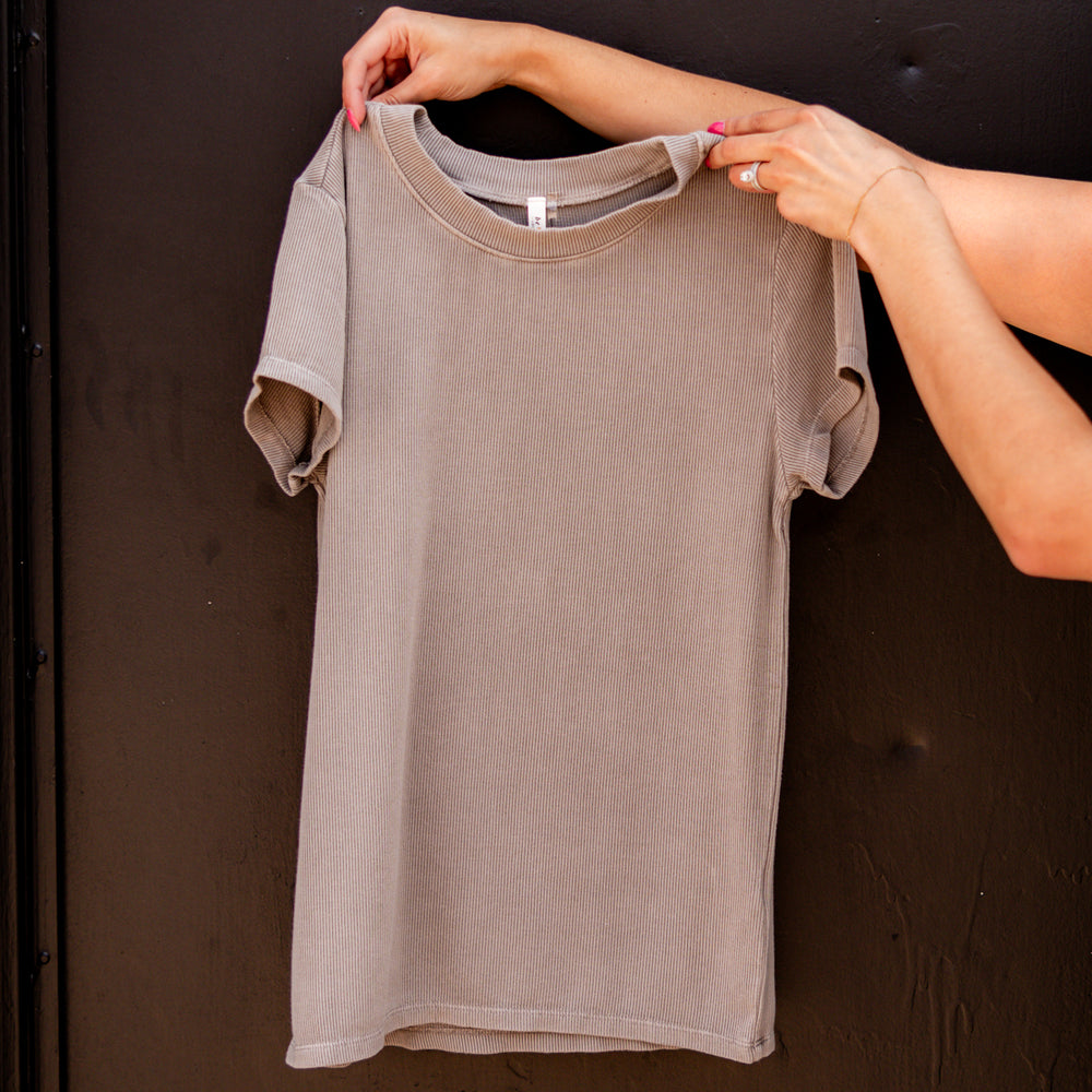 Jocelyn Ribbed T-Shirt | Grey Brown