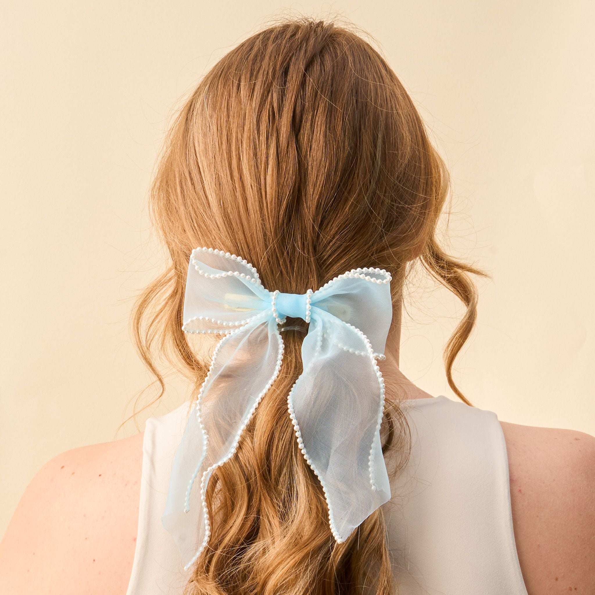 Sheer Pearl Hair Bow | Blue