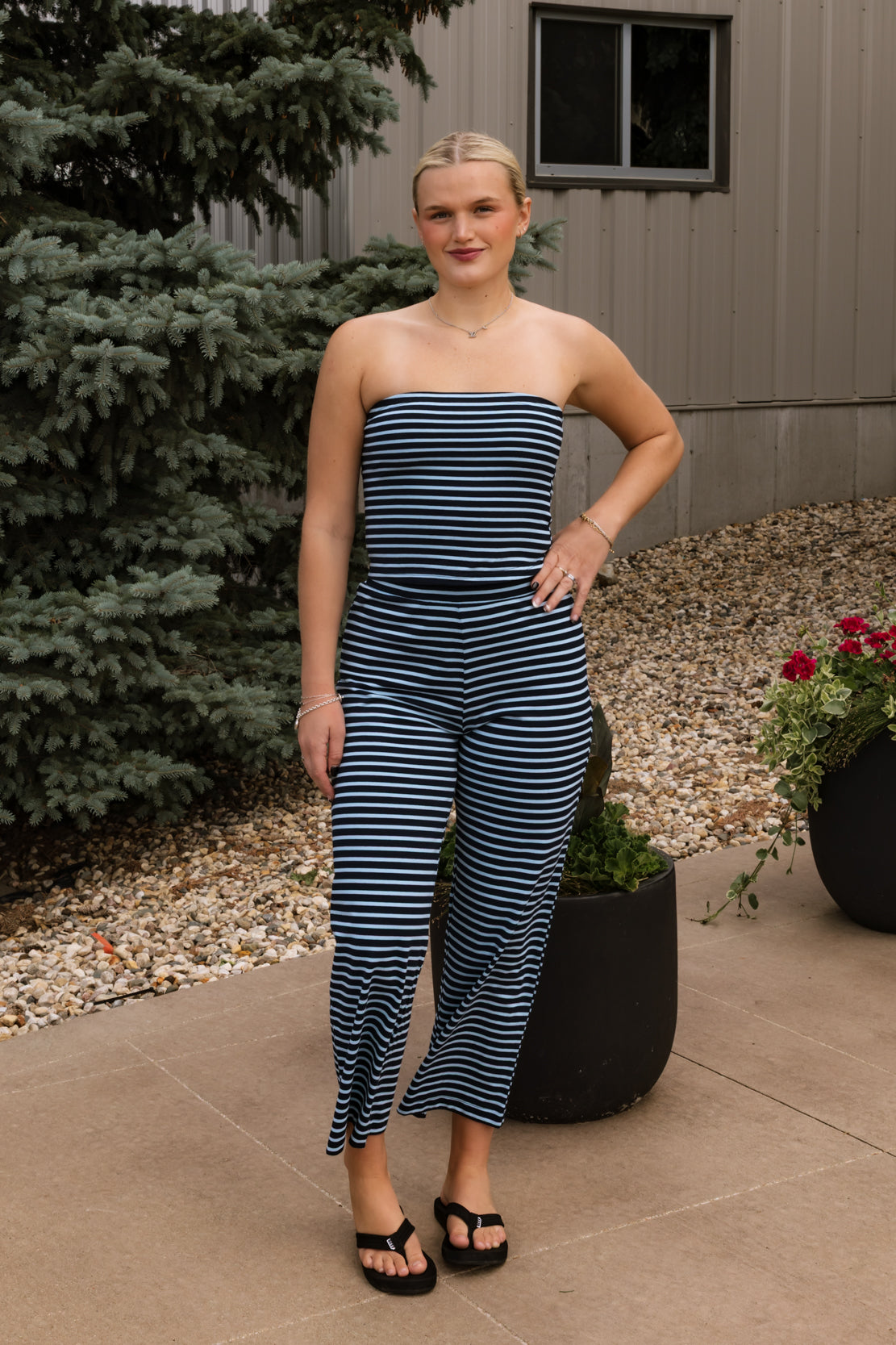 Charlie Tube Top & Pant Set | Navy/Sky