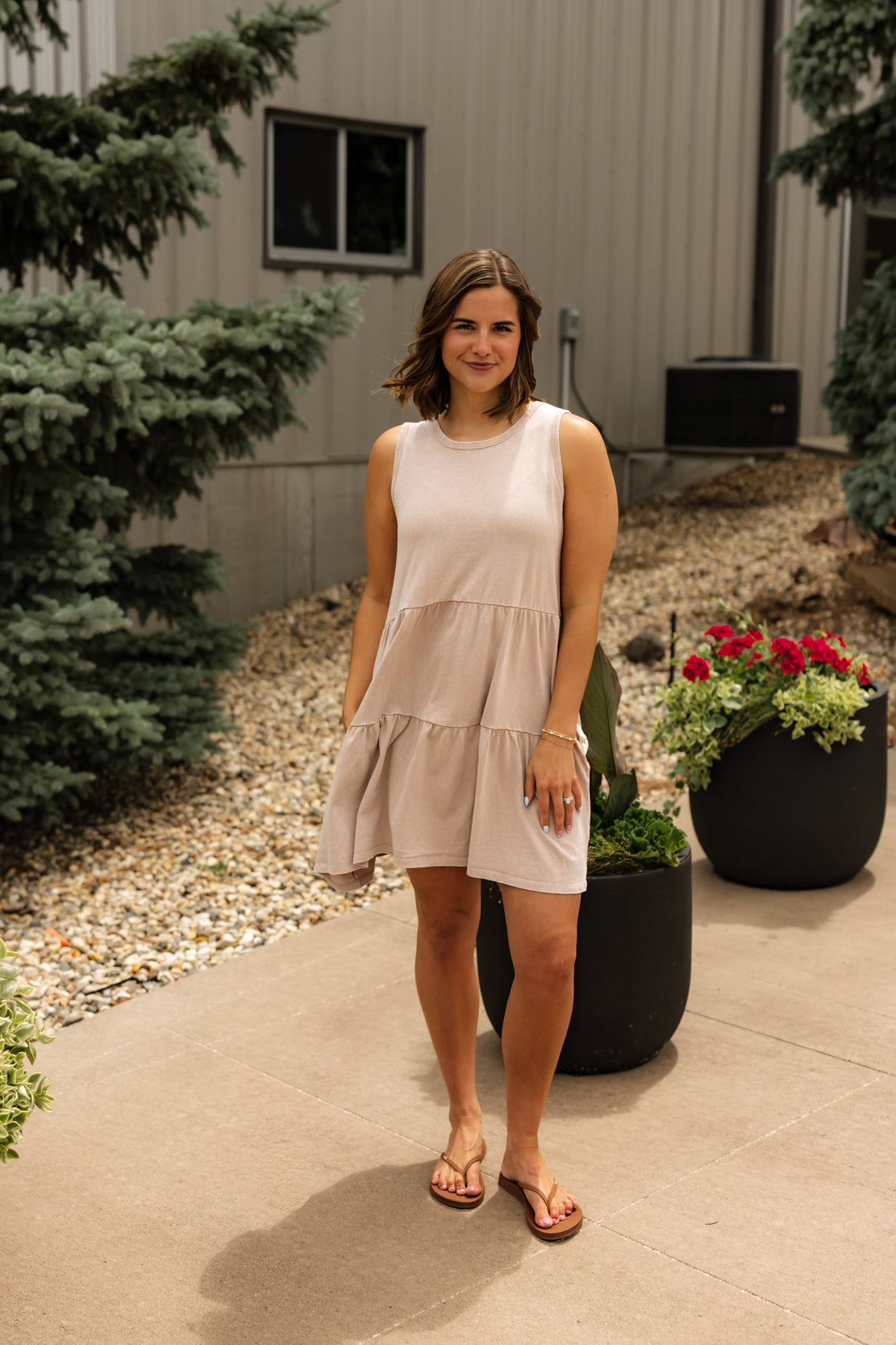 Amber Tiered Mini Dress | Dark Taupe