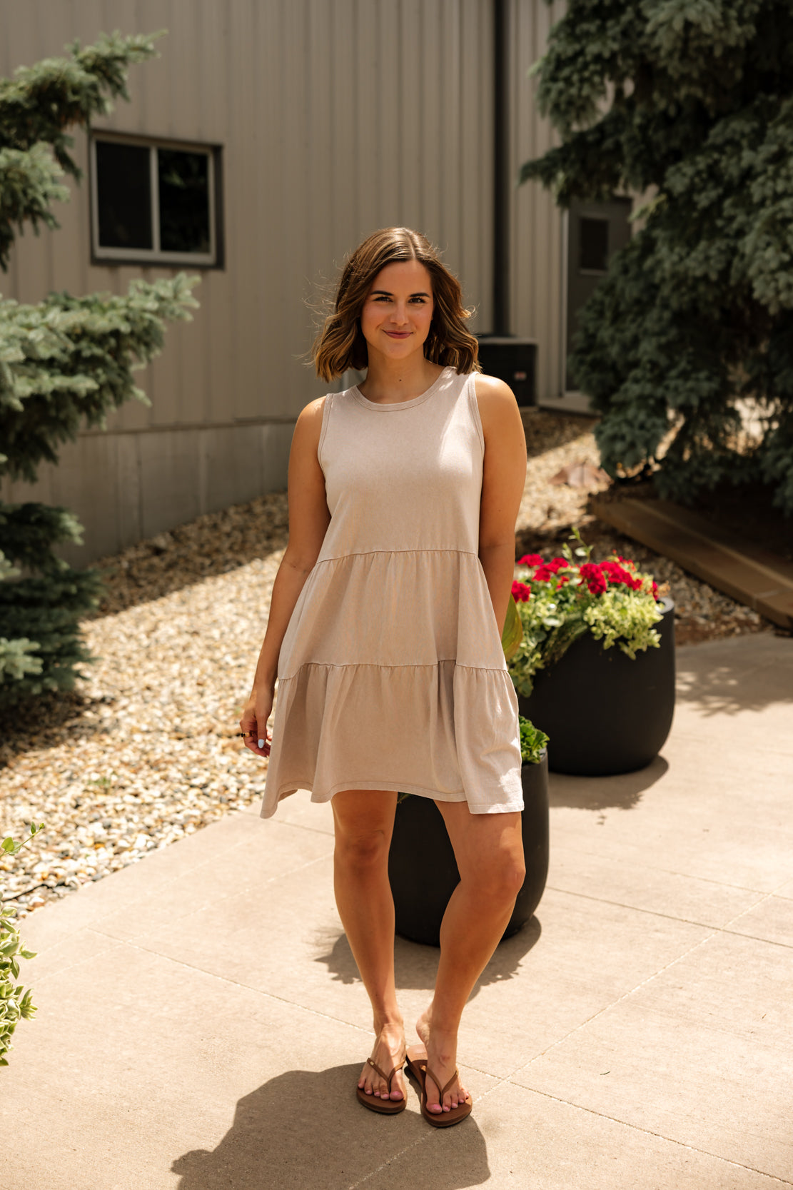 Amber Tiered Mini Dress | Dark Taupe