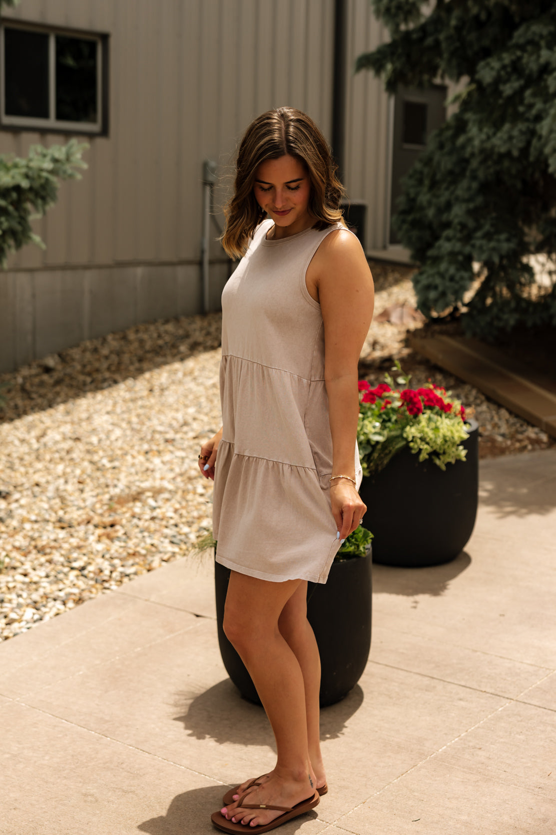 Amber Tiered Mini Dress | Dark Taupe