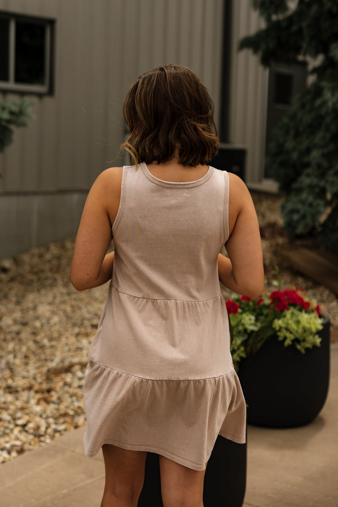 Amber Tiered Mini Dress | Dark Taupe