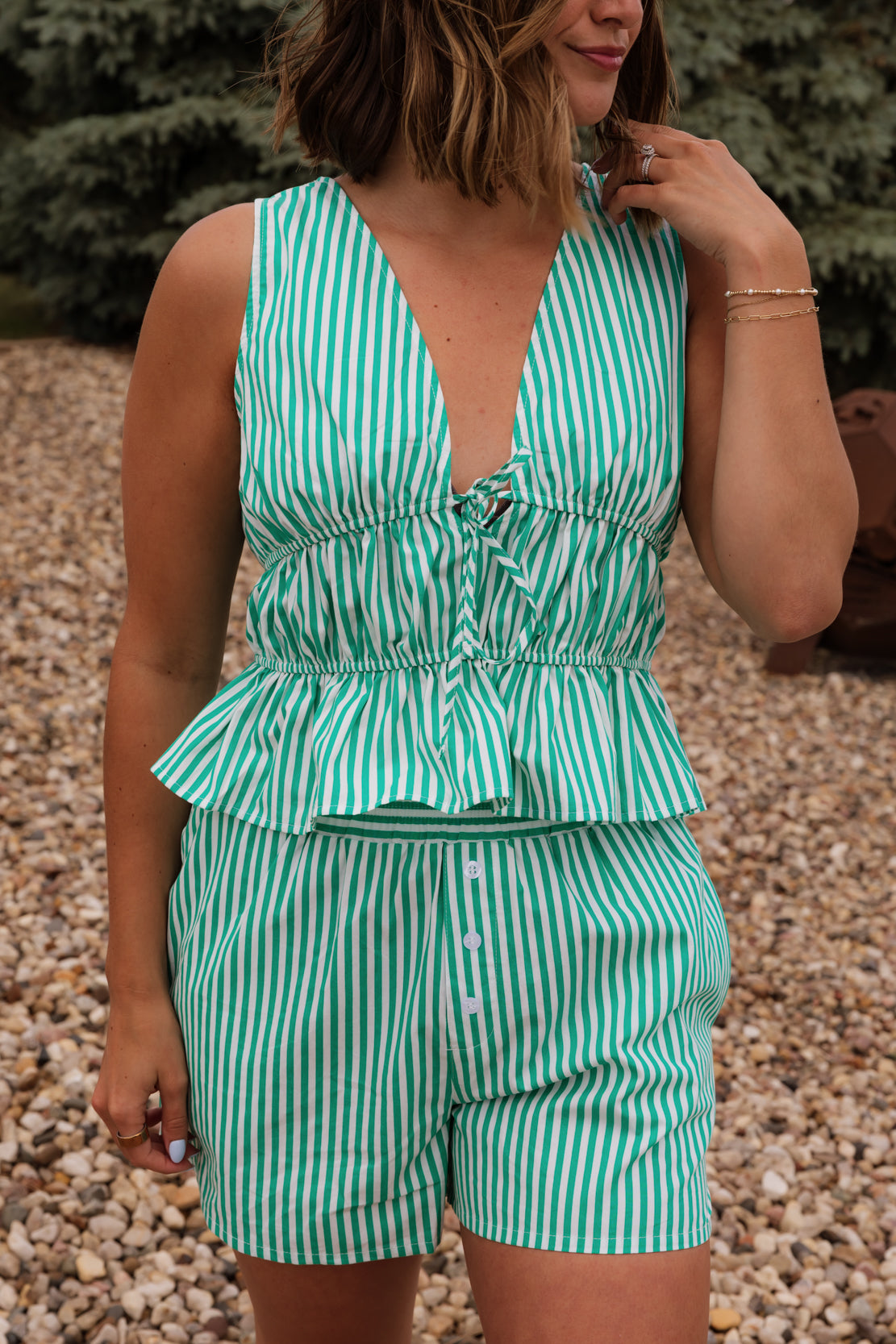 Finley Striped Woven Short Set | Green