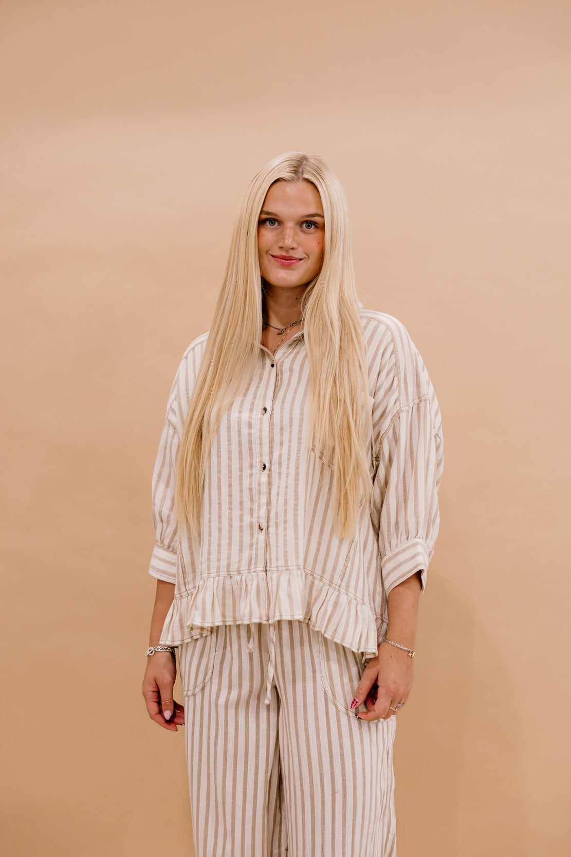 Jill Striped Linen Top | Taupe/Natural
