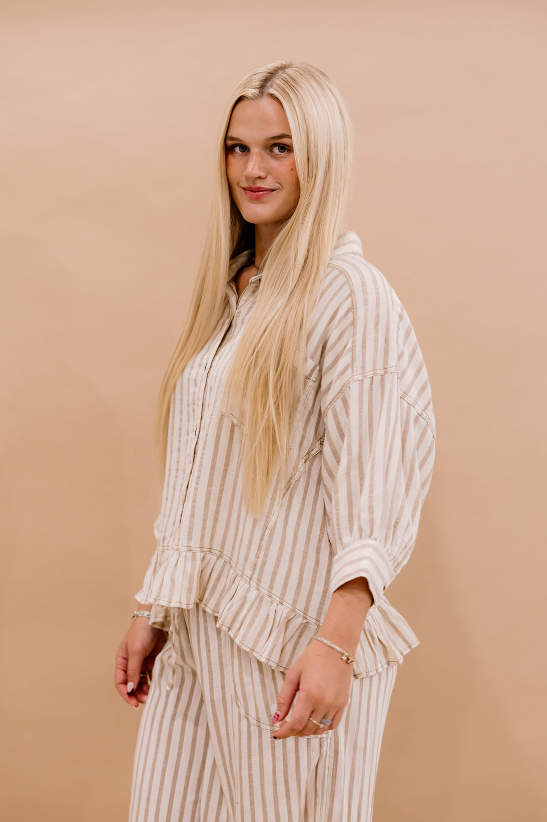 Jill Striped Linen Top | Taupe/Natural