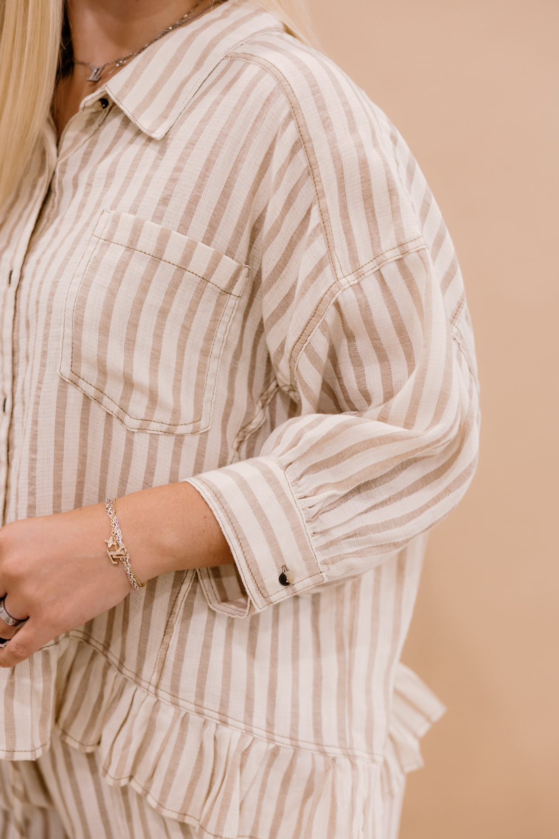 Jill Striped Linen Top | Taupe/Natural