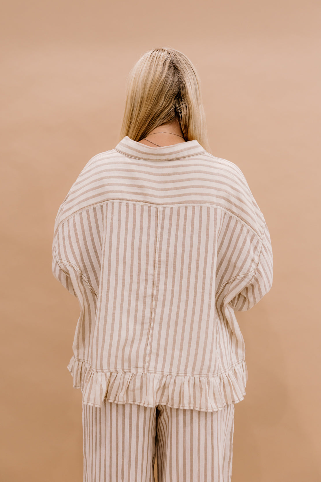 Jill Striped Linen Top | Taupe/Natural