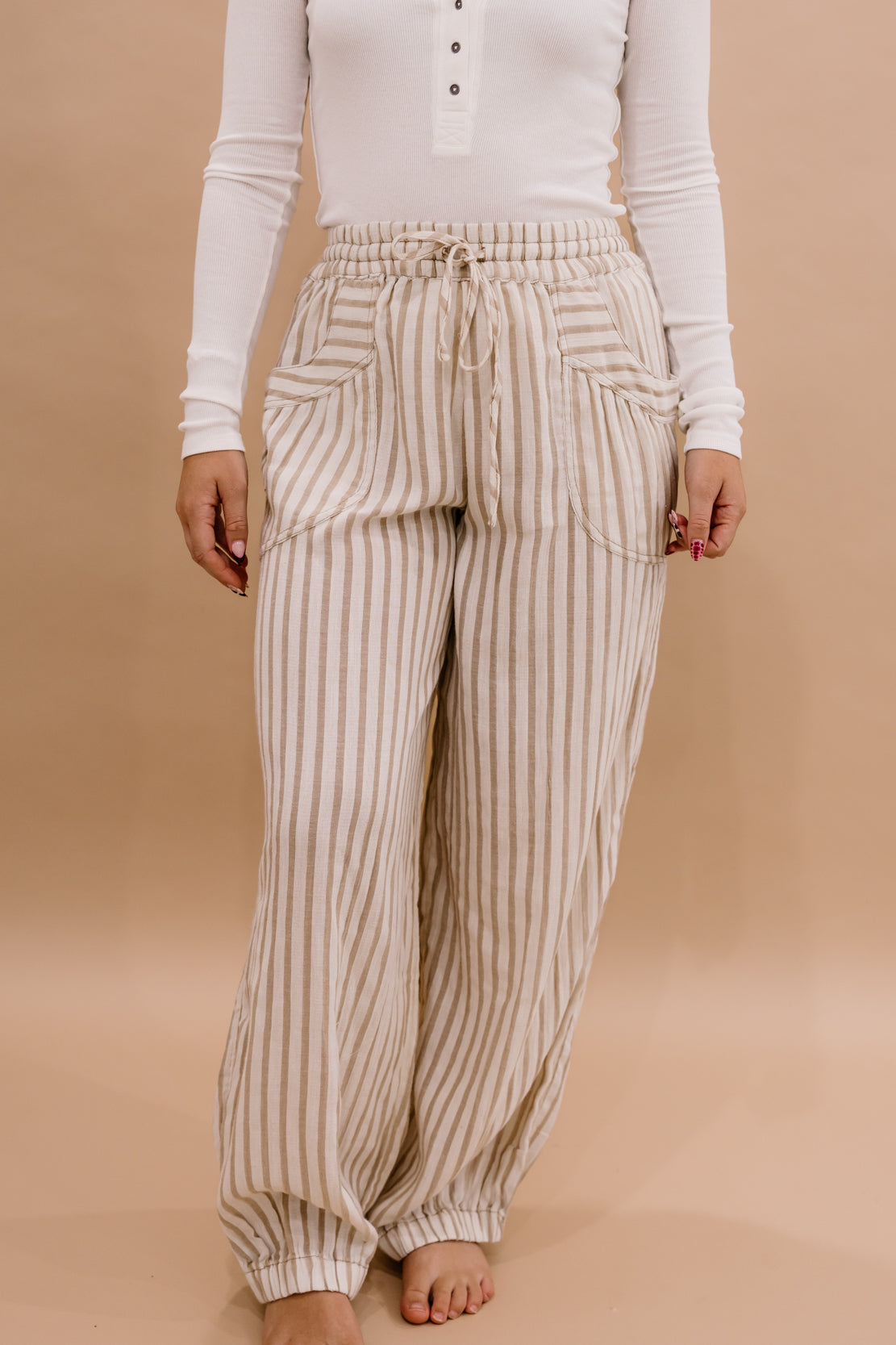 Molly Striped Linen Pants | Taupe/Natural