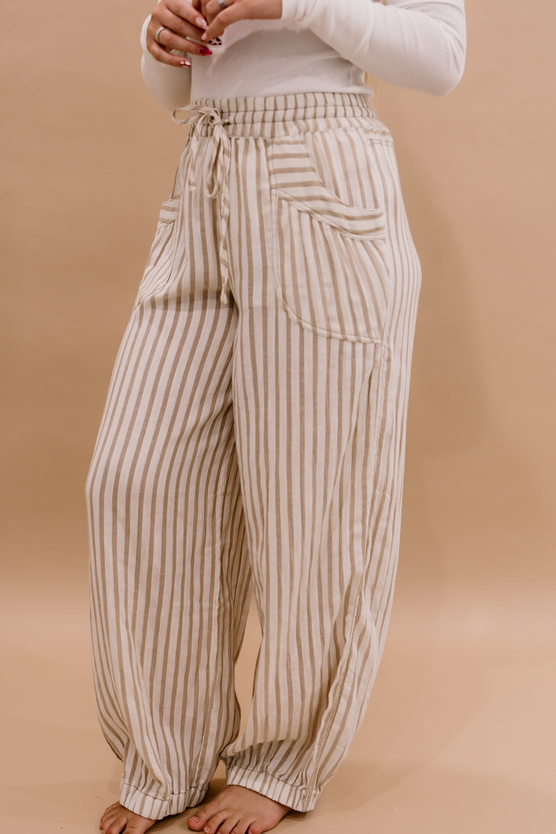 Molly Striped Linen Pants | Taupe/Natural