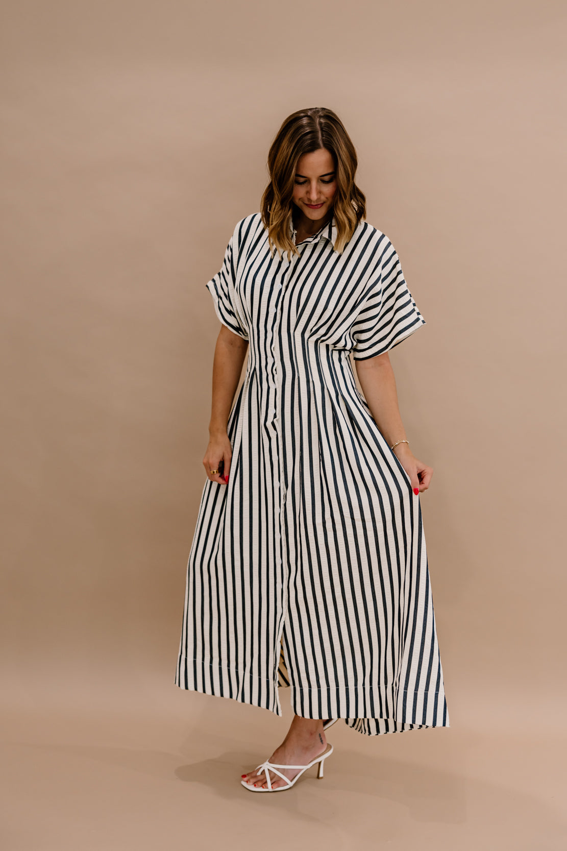 Portofina Striped Midi Dress | Navy Cream