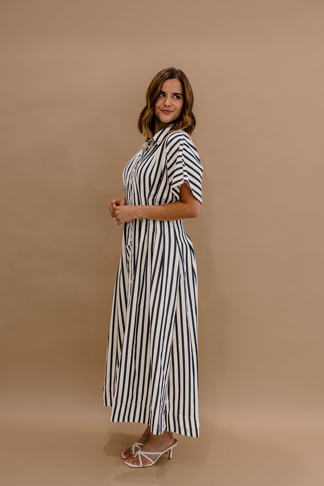 Portofina Striped Midi Dress | Navy Cream